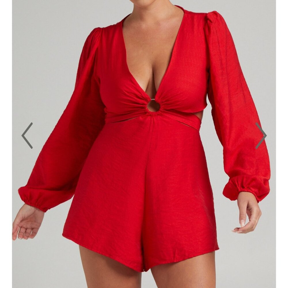 Showpo Primrose Cut Out Tie Back Long Sleeve Playsuit